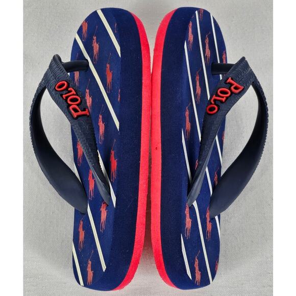 POLO RALPH LAUREN RARE TODDLER THONG FOAM FLIP FLOPS BLUE / RED / WHITE SIZE 5-6 - Picture 6 of 10
